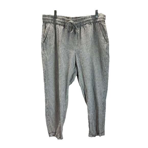 J. Crew Women’s Sz 14 Linen‎ striped Cropped Pants beach casual pull on pockets - Picture 1 of 10